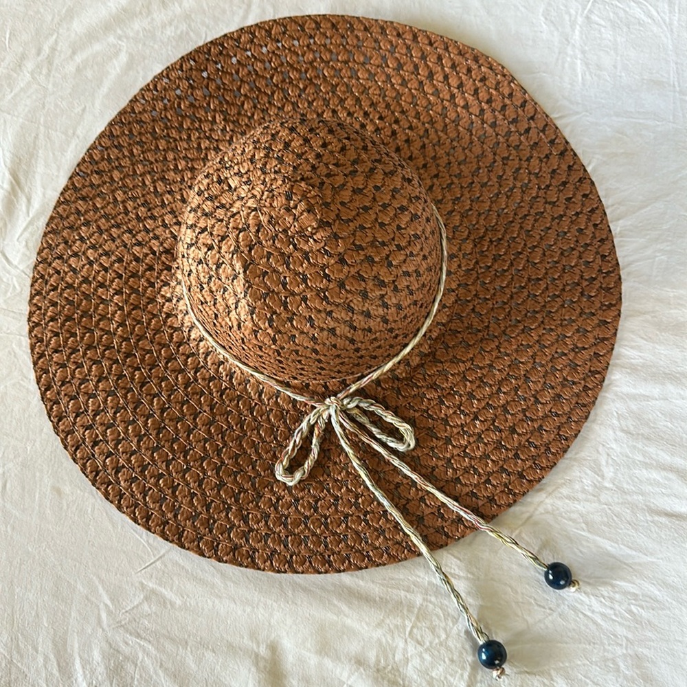 Handmade wide brim, straw Boho floppy sun hat